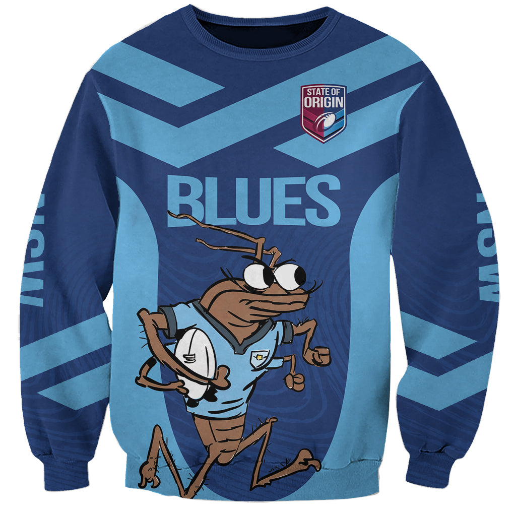 Custom New South Wales Rugby Sweatshirt Blues Cockroach Origin Sporty