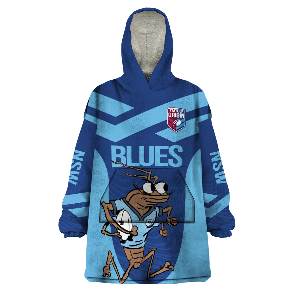 Custom New South Wales Rugby Wearable Blanket Hoodie Blues Cockroach Origin Sporty