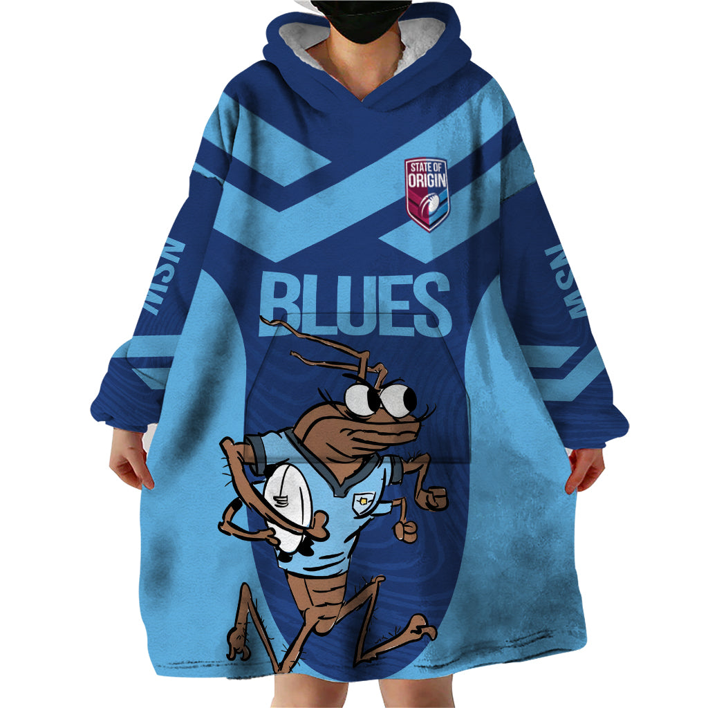 Custom New South Wales Rugby Wearable Blanket Hoodie Blues Cockroach Origin Sporty
