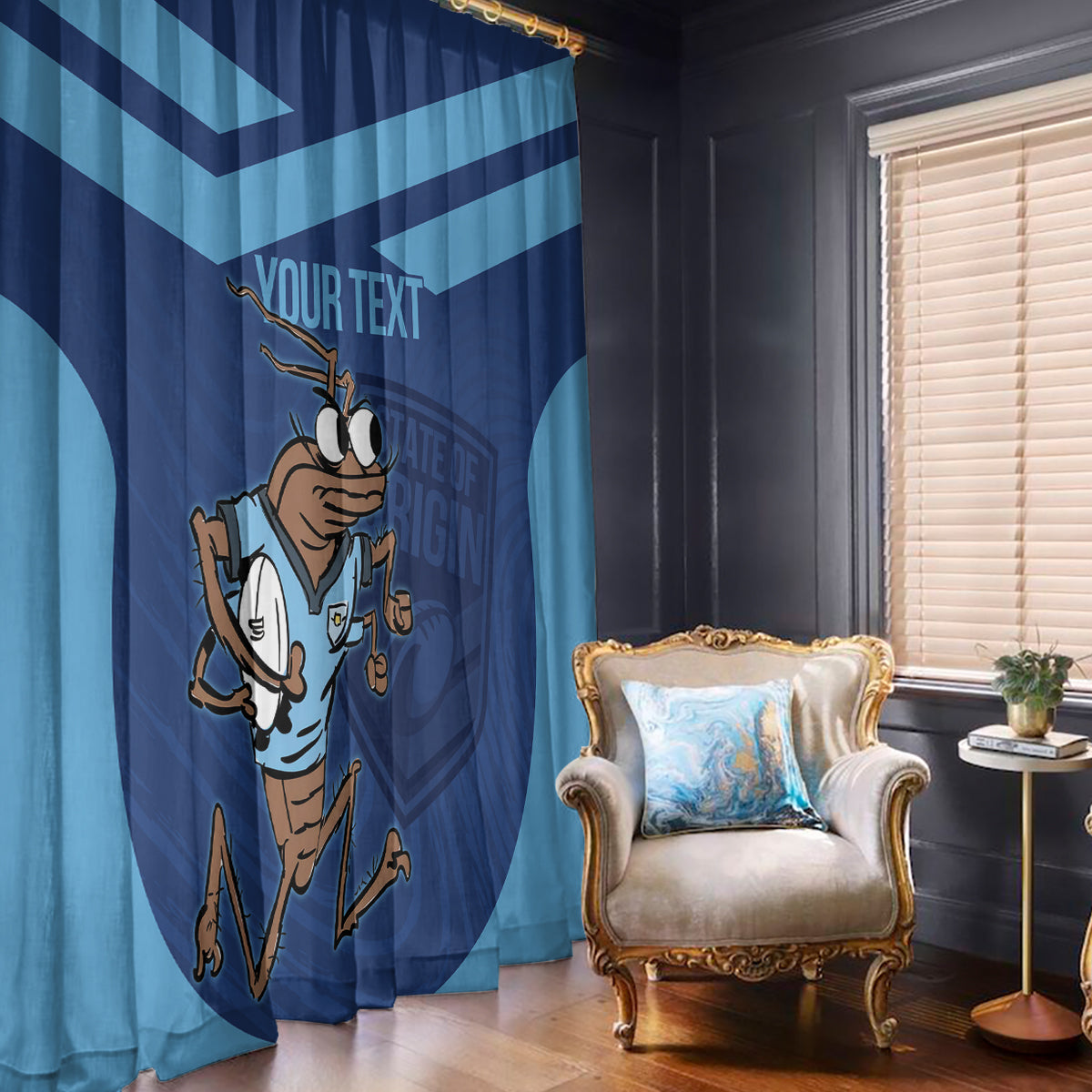 Custom New South Wales Rugby Window Curtain Blues Cockroach Origin Sporty