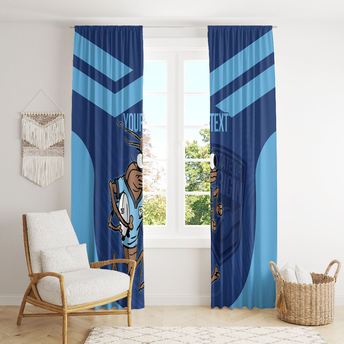 Custom New South Wales Rugby Window Curtain Blues Cockroach Origin Sporty