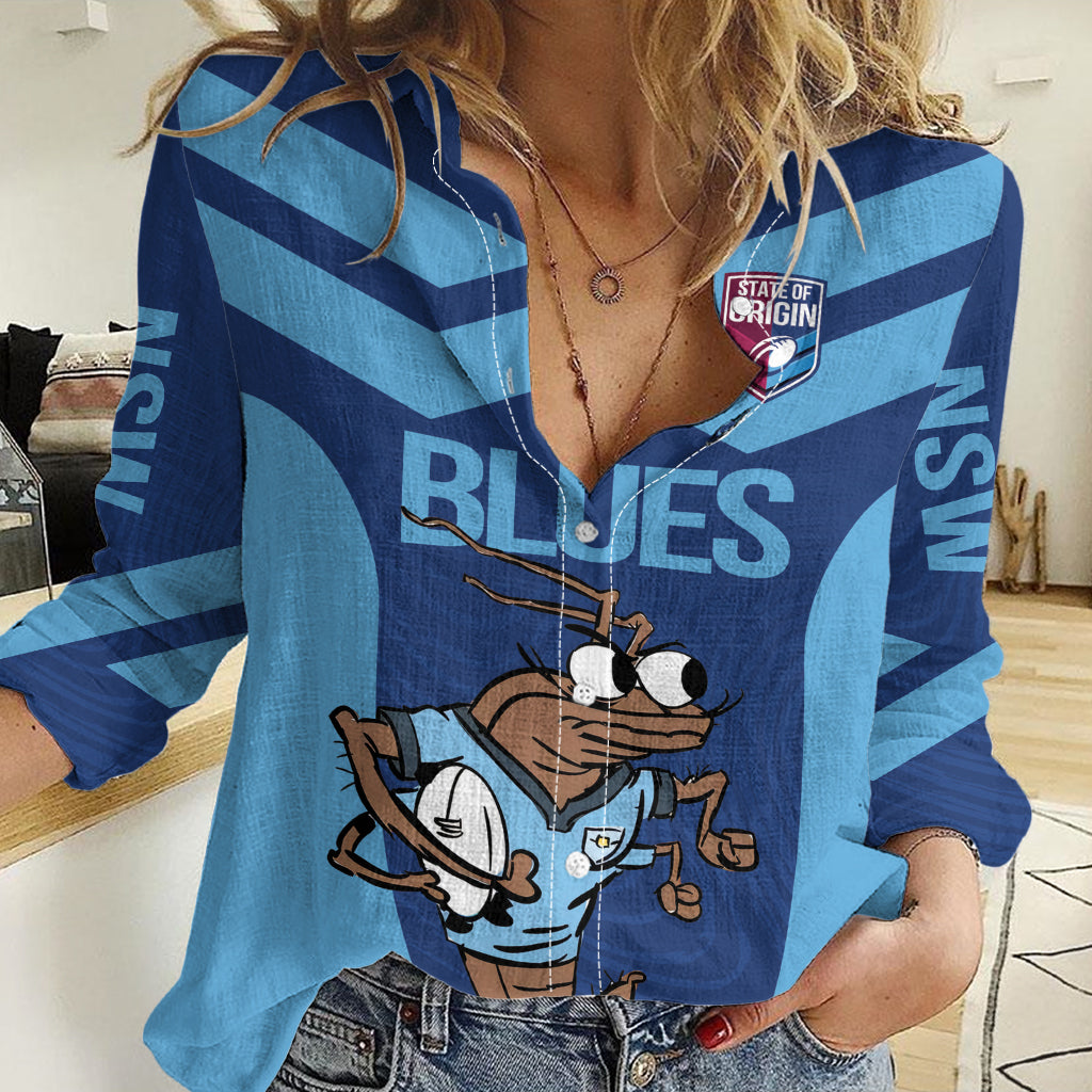 Custom New South Wales Rugby Women Casual Shirt Blues Cockroach Origin Sporty