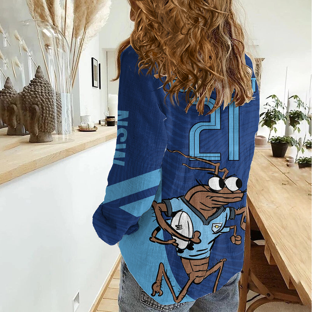 Custom New South Wales Rugby Women Casual Shirt Blues Cockroach Origin Sporty