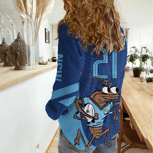 Custom New South Wales Rugby Women Casual Shirt Blues Cockroach Origin Sporty