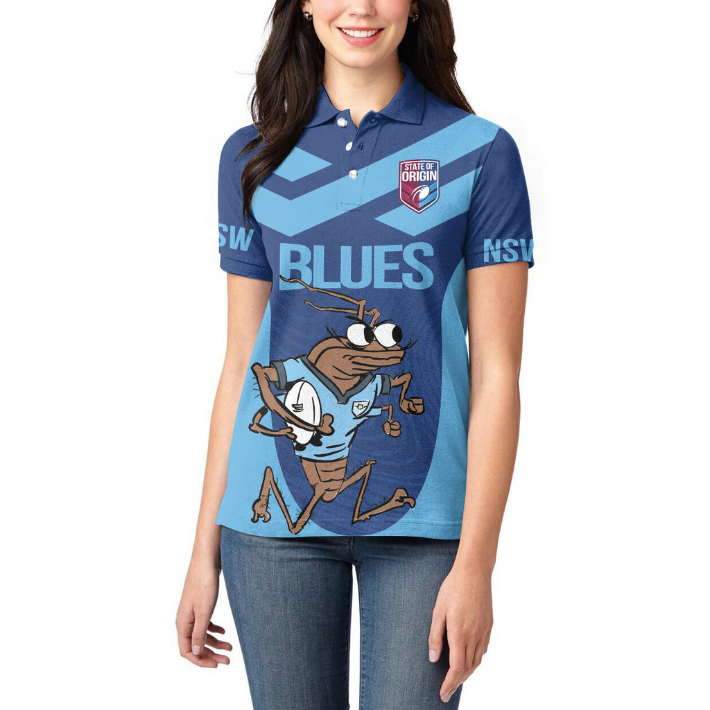 Custom New South Wales Rugby Women Polo Shirt Blues Cockroach Origin Sporty