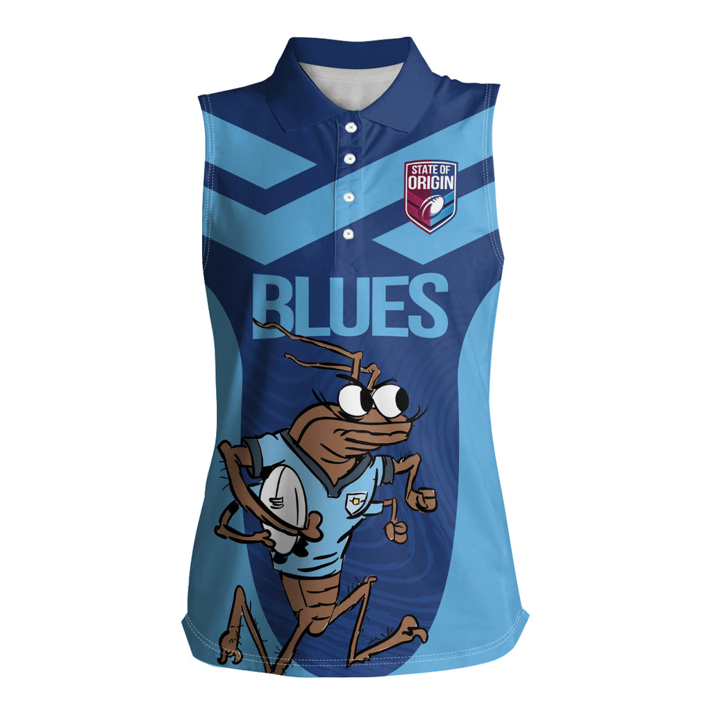 Custom New South Wales Rugby Women Sleeveless Polo Shirt Blues Cockroach Origin Sporty