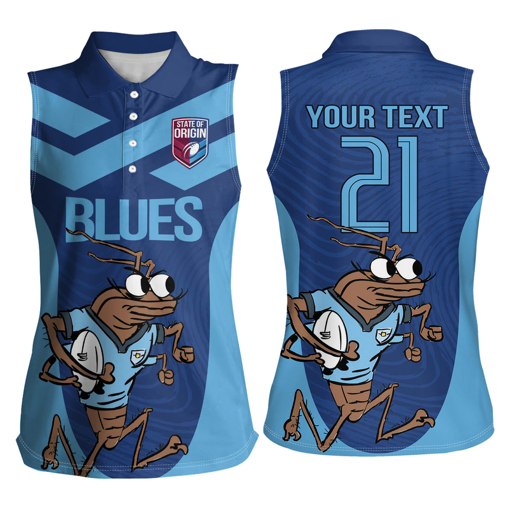 Custom New South Wales Rugby Women Sleeveless Polo Shirt Blues Cockroach Origin Sporty