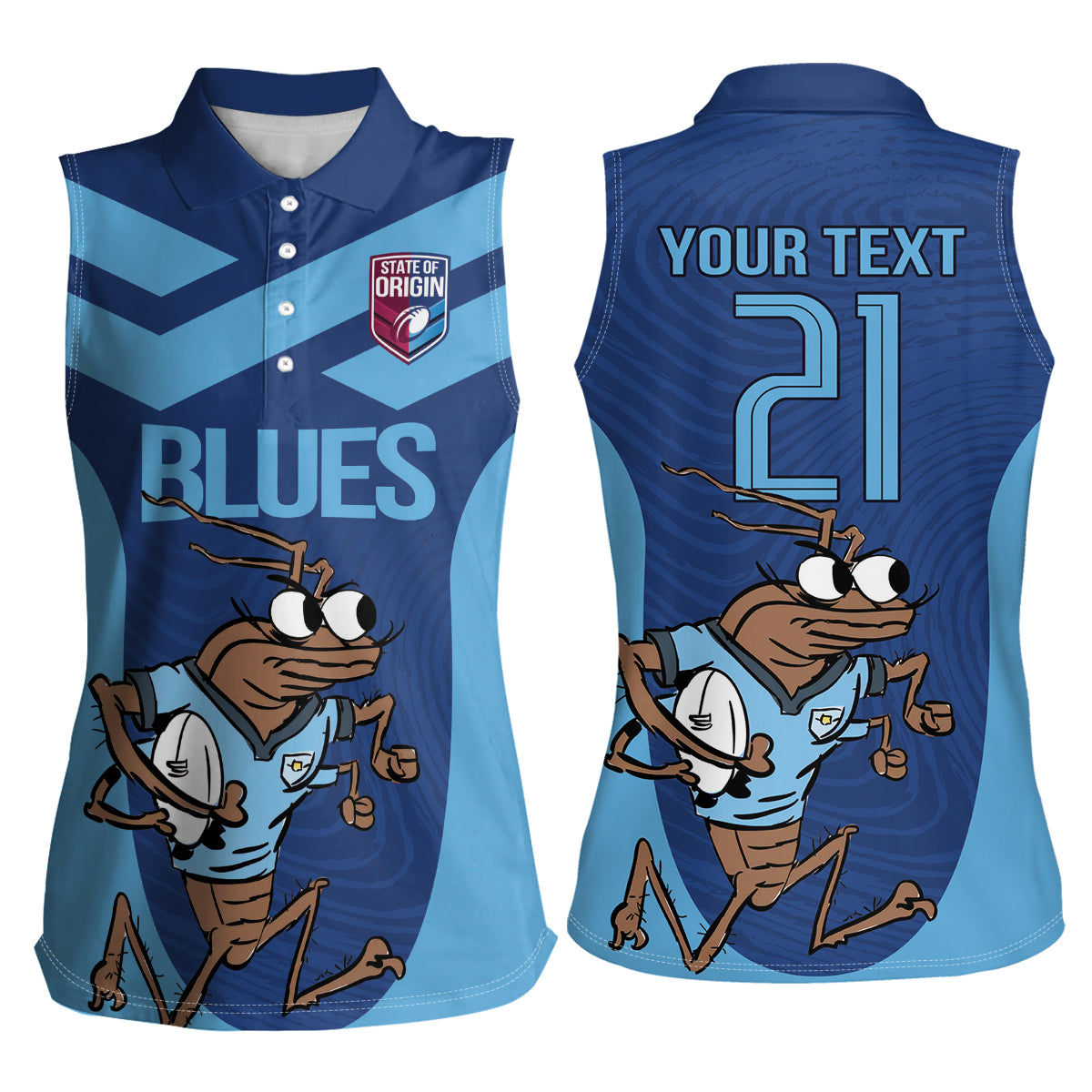 Custom New South Wales Rugby Women Sleeveless Polo Shirt Blues Cockroach Origin Sporty