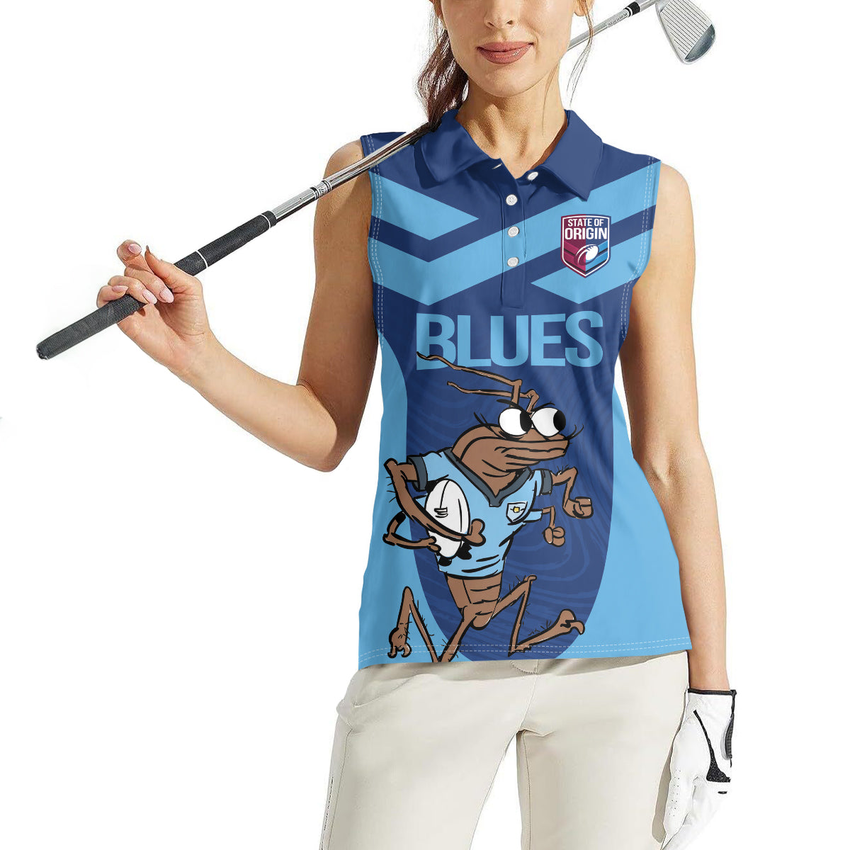 Custom New South Wales Rugby Women Sleeveless Polo Shirt Blues Cockroach Origin Sporty