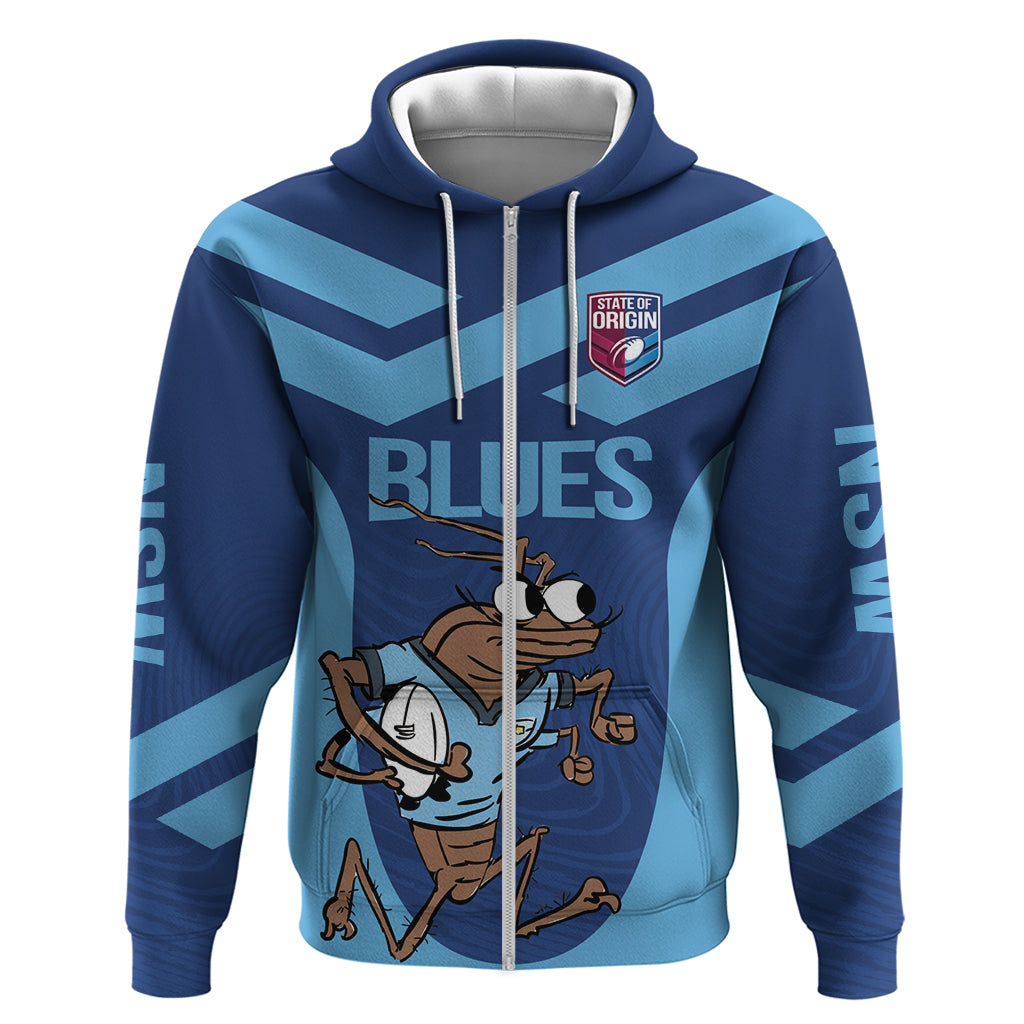 Custom New South Wales Rugby Zip Hoodie Blues Cockroach Origin Sporty