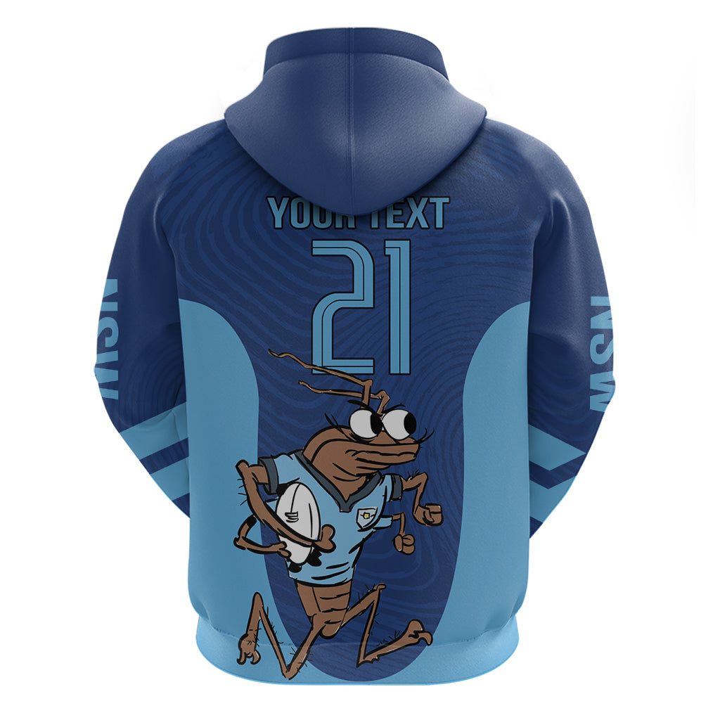 Custom New South Wales Rugby Zip Hoodie Blues Cockroach Origin Sporty