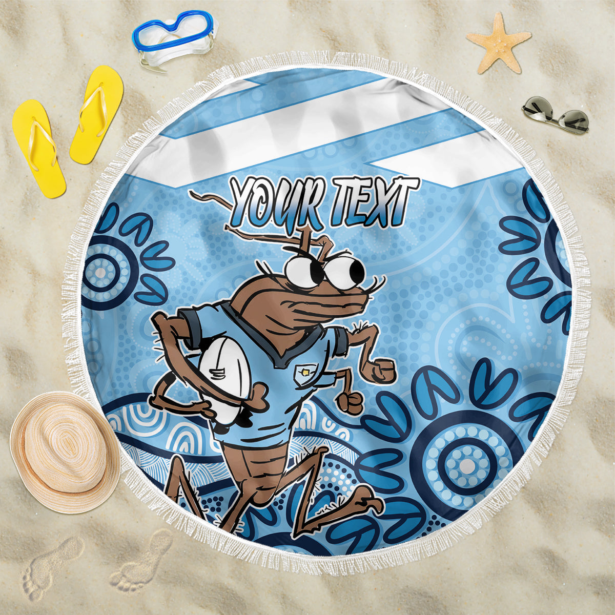 Custom NSW Blues Cockroach Blooded Aboriginal Inspired Beach Blanket