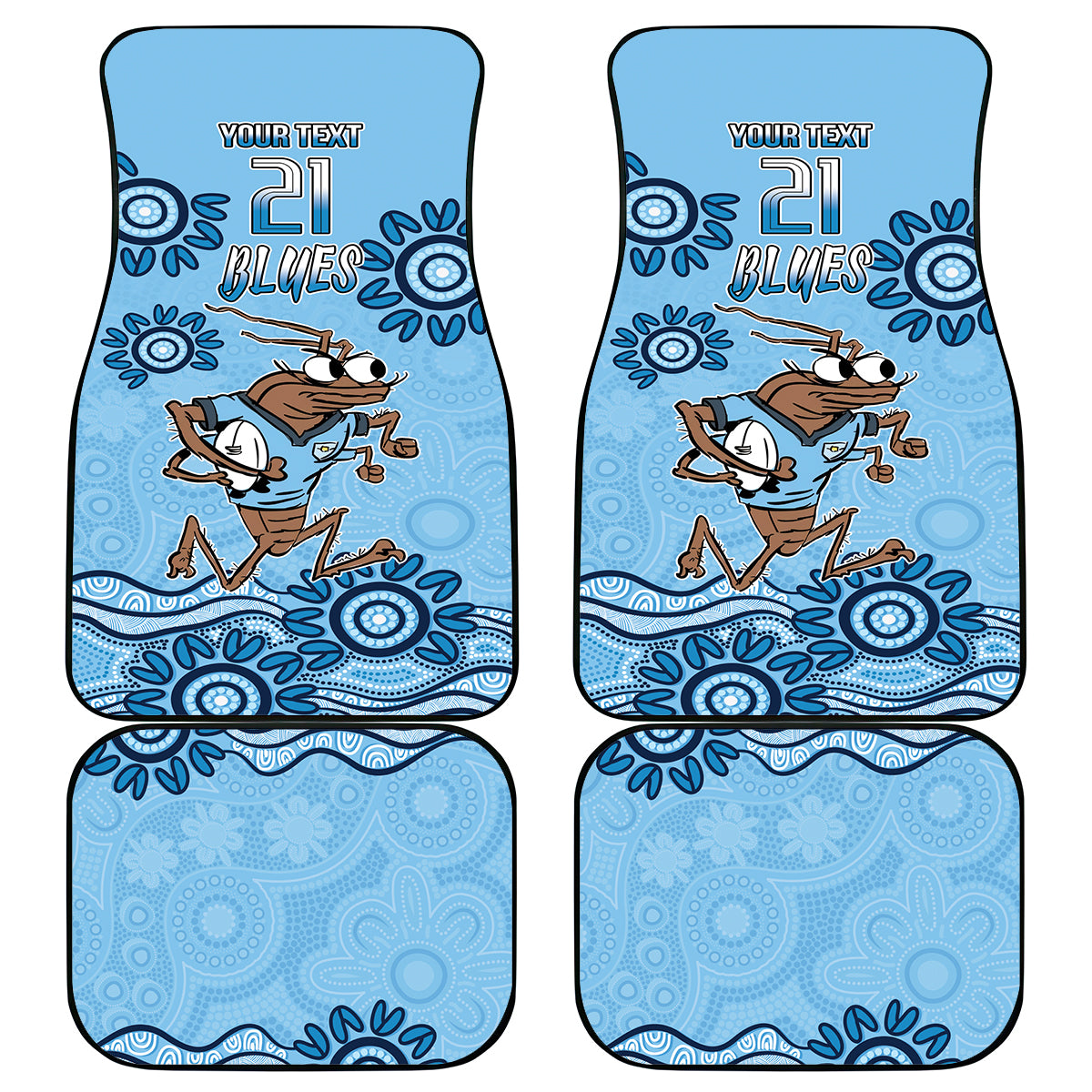 Custom NSW Blues Cockroach Blooded Aboriginal Inspired Car Mats