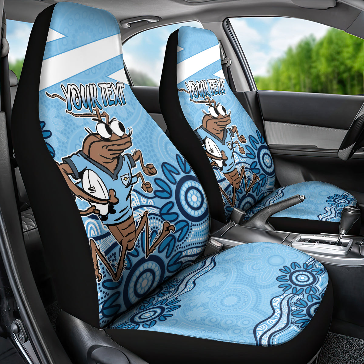 Custom NSW Blues Cockroach Blooded Aboriginal Inspired Car Seat Cover