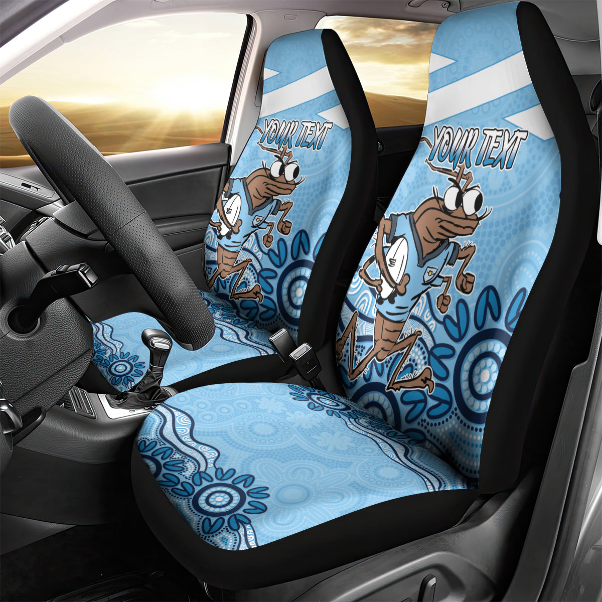 Custom NSW Blues Cockroach Blooded Aboriginal Inspired Car Seat Cover