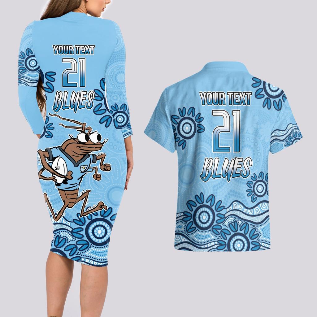 Custom NSW Blues Cockroach Blooded Aboriginal Inspired Couples Matching Long Sleeve Bodycon Dress and Hawaiian Shirt