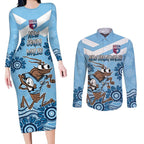 Custom NSW Blues Cockroach Blooded Aboriginal Inspired Couples Matching Long Sleeve Bodycon Dress and Long Sleeve Button Shirt