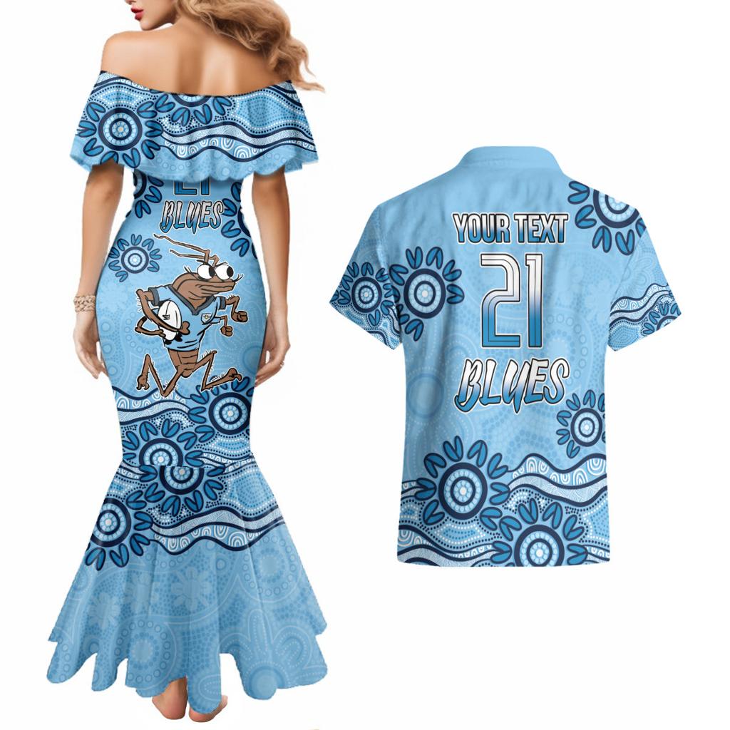 Custom NSW Blues Cockroach Blooded Aboriginal Inspired Couples Matching Mermaid Dress and Hawaiian Shirt