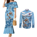 Custom NSW Blues Cockroach Blooded Aboriginal Inspired Couples Matching Mermaid Dress and Long Sleeve Button Shirt