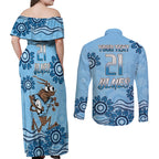 Custom NSW Blues Cockroach Blooded Aboriginal Inspired Couples Matching Off Shoulder Maxi Dress and Long Sleeve Button Shirt
