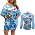 Custom NSW Blues Cockroach Blooded Aboriginal Inspired Couples Matching Off Shoulder Short Dress and Long Sleeve Button Shirt