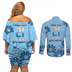 Custom NSW Blues Cockroach Blooded Aboriginal Inspired Couples Matching Off Shoulder Short Dress and Long Sleeve Button Shirt