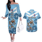 Custom NSW Blues Cockroach Blooded Aboriginal Inspired Couples Matching Off The Shoulder Long Sleeve Dress and Hawaiian Shirt