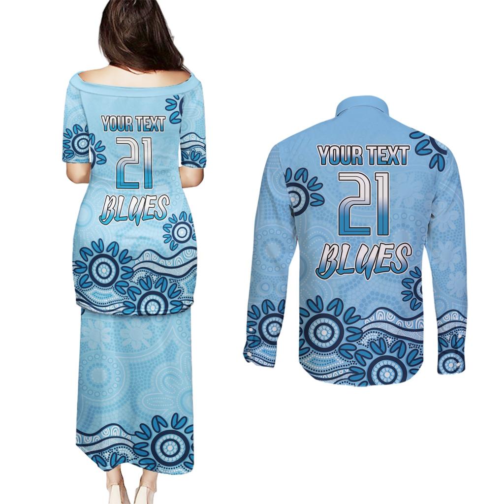Custom NSW Blues Cockroach Blooded Aboriginal Inspired Couples Matching Puletasi and Long Sleeve Button Shirt