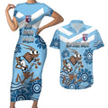 Custom NSW Blues Cockroach Blooded Aboriginal Inspired Couples Matching Short Sleeve Bodycon Dress and Hawaiian Shirt
