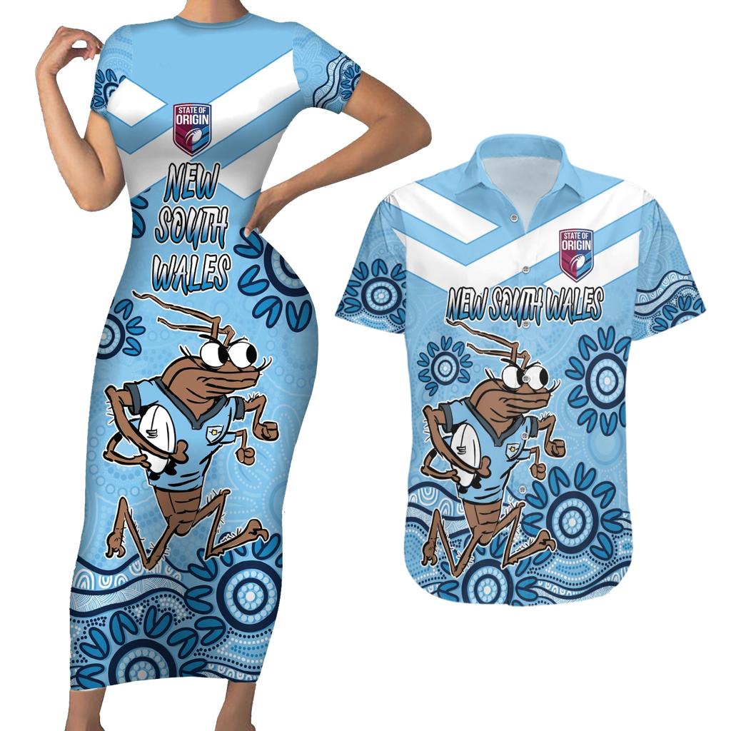 Custom NSW Blues Cockroach Blooded Aboriginal Inspired Couples Matching Short Sleeve Bodycon Dress and Hawaiian Shirt