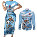 Custom NSW Blues Cockroach Blooded Aboriginal Inspired Couples Matching Short Sleeve Bodycon Dress and Long Sleeve Button Shirt