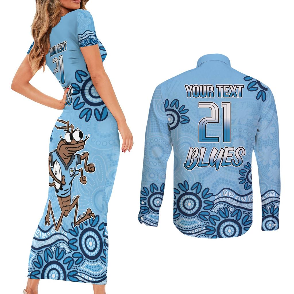Custom NSW Blues Cockroach Blooded Aboriginal Inspired Couples Matching Short Sleeve Bodycon Dress and Long Sleeve Button Shirt