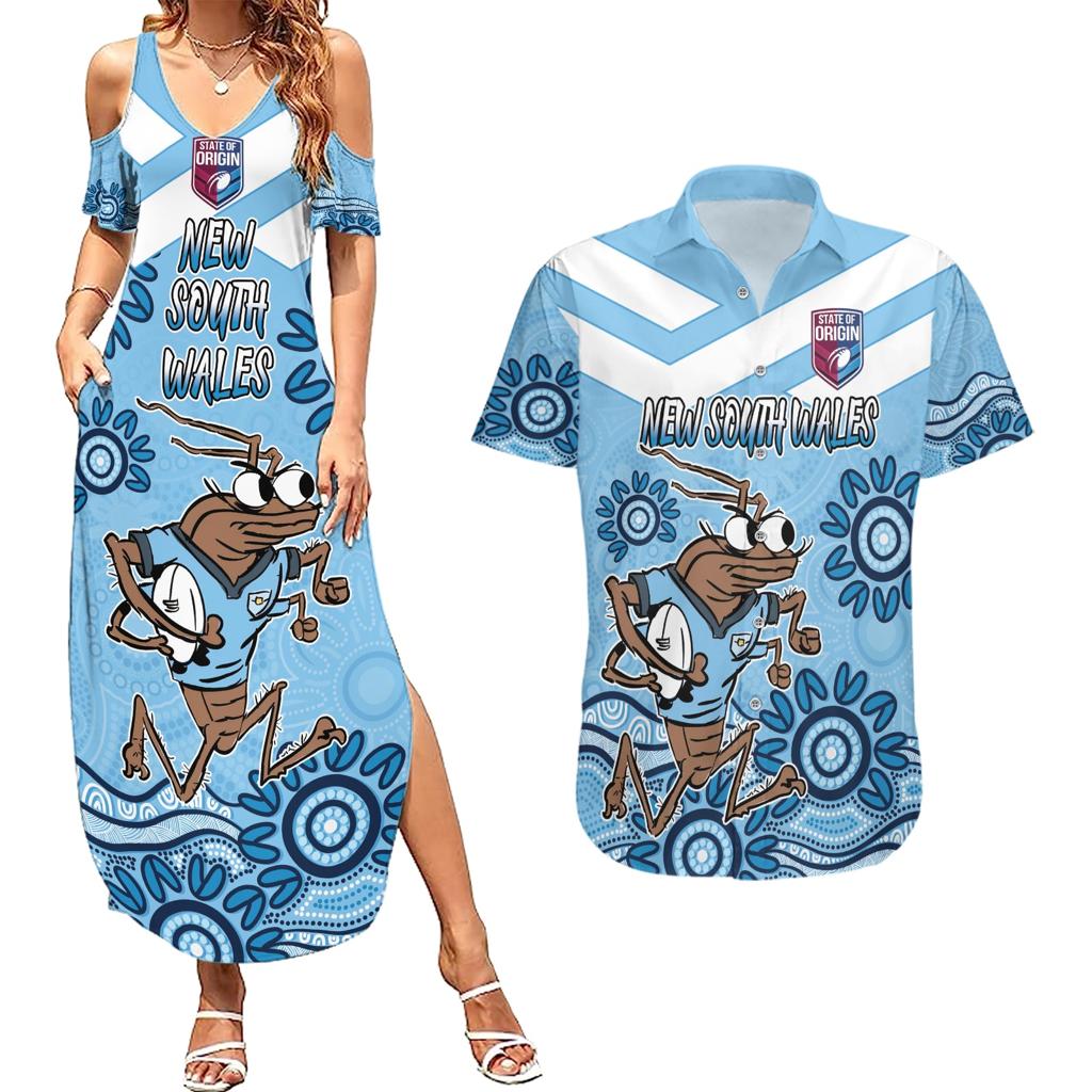 Custom NSW Blues Cockroach Blooded Aboriginal Inspired Couples Matching Summer Maxi Dress and Hawaiian Shirt