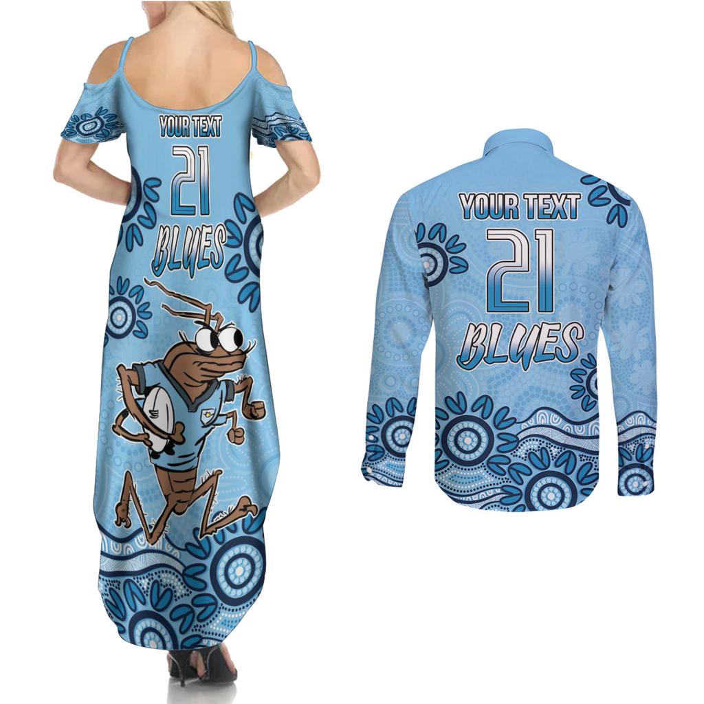 Custom NSW Blues Cockroach Blooded Aboriginal Inspired Couples Matching Summer Maxi Dress and Long Sleeve Button Shirt