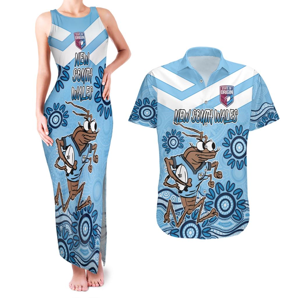 Custom NSW Blues Cockroach Blooded Aboriginal Inspired Couples Matching Tank Maxi Dress and Hawaiian Shirt