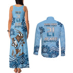 Custom NSW Blues Cockroach Blooded Aboriginal Inspired Couples Matching Tank Maxi Dress and Long Sleeve Button Shirt