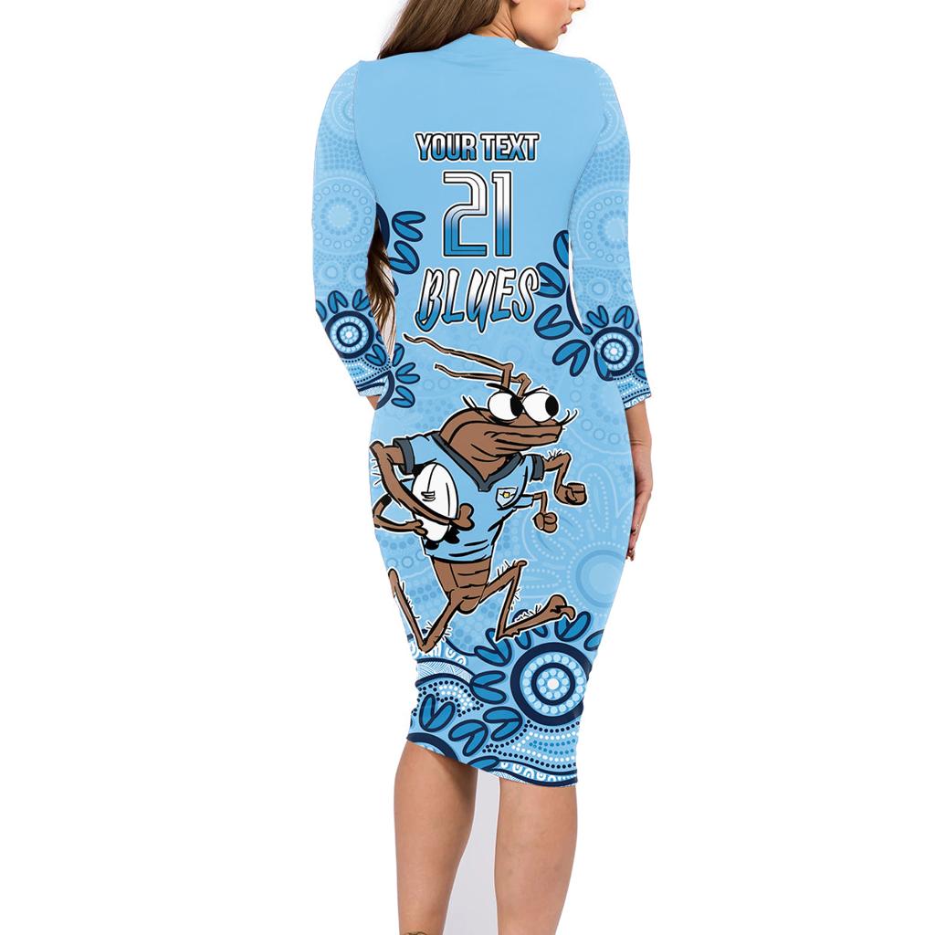 Custom NSW Blues Cockroach Blooded Aboriginal Inspired Family Matching Long Sleeve Bodycon Dress and Hawaiian Shirt