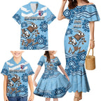 Custom NSW Blues Cockroach Blooded Aboriginal Inspired Family Matching Mermaid Dress and Hawaiian Shirt