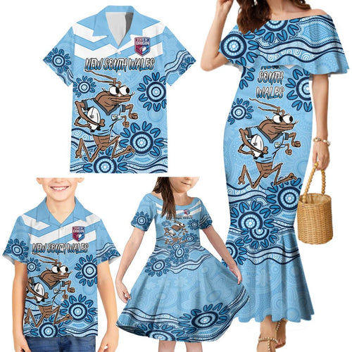 Custom NSW Blues Cockroach Blooded Aboriginal Inspired Family Matching Mermaid Dress and Hawaiian Shirt
