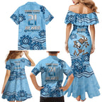 Custom NSW Blues Cockroach Blooded Aboriginal Inspired Family Matching Mermaid Dress and Hawaiian Shirt