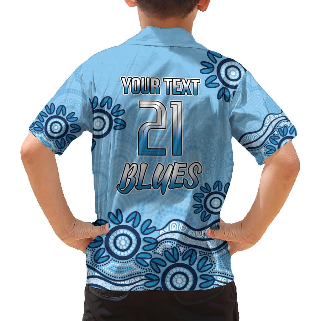 Custom NSW Blues Cockroach Blooded Aboriginal Inspired Family Matching Off The Shoulder Long Sleeve Dress and Hawaiian Shirt