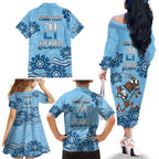 Custom NSW Blues Cockroach Blooded Aboriginal Inspired Family Matching Off The Shoulder Long Sleeve Dress and Hawaiian Shirt