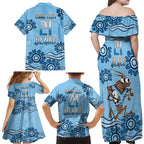 Custom NSW Blues Cockroach Blooded Aboriginal Inspired Family Matching Off Shoulder Maxi Dress and Hawaiian Shirt