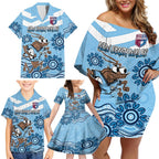 Custom NSW Blues Cockroach Blooded Aboriginal Inspired Family Matching Off Shoulder Short Dress and Hawaiian Shirt