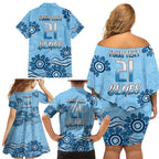 Custom NSW Blues Cockroach Blooded Aboriginal Inspired Family Matching Off Shoulder Short Dress and Hawaiian Shirt