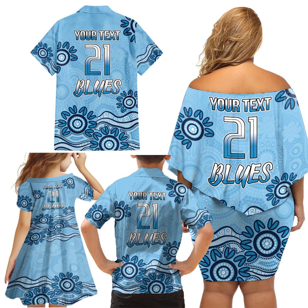 Custom NSW Blues Cockroach Blooded Aboriginal Inspired Family Matching Off Shoulder Short Dress and Hawaiian Shirt