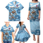 Custom NSW Blues Cockroach Blooded Aboriginal Inspired Family Matching Puletasi and Hawaiian Shirt