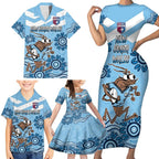 Custom NSW Blues Cockroach Blooded Aboriginal Inspired Family Matching Short Sleeve Bodycon Dress and Hawaiian Shirt