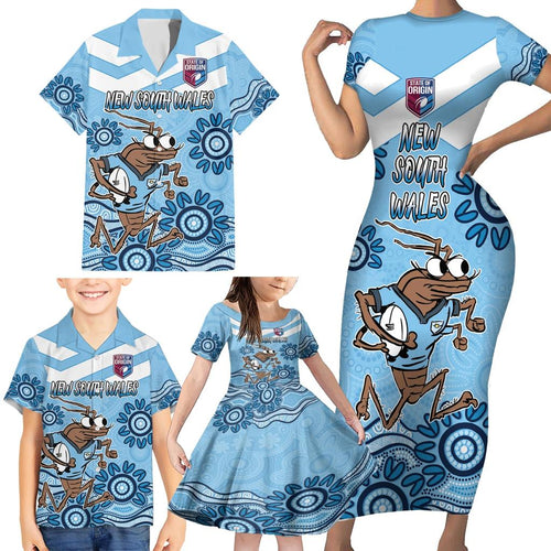 Custom NSW Blues Cockroach Blooded Aboriginal Inspired Family Matching Short Sleeve Bodycon Dress and Hawaiian Shirt