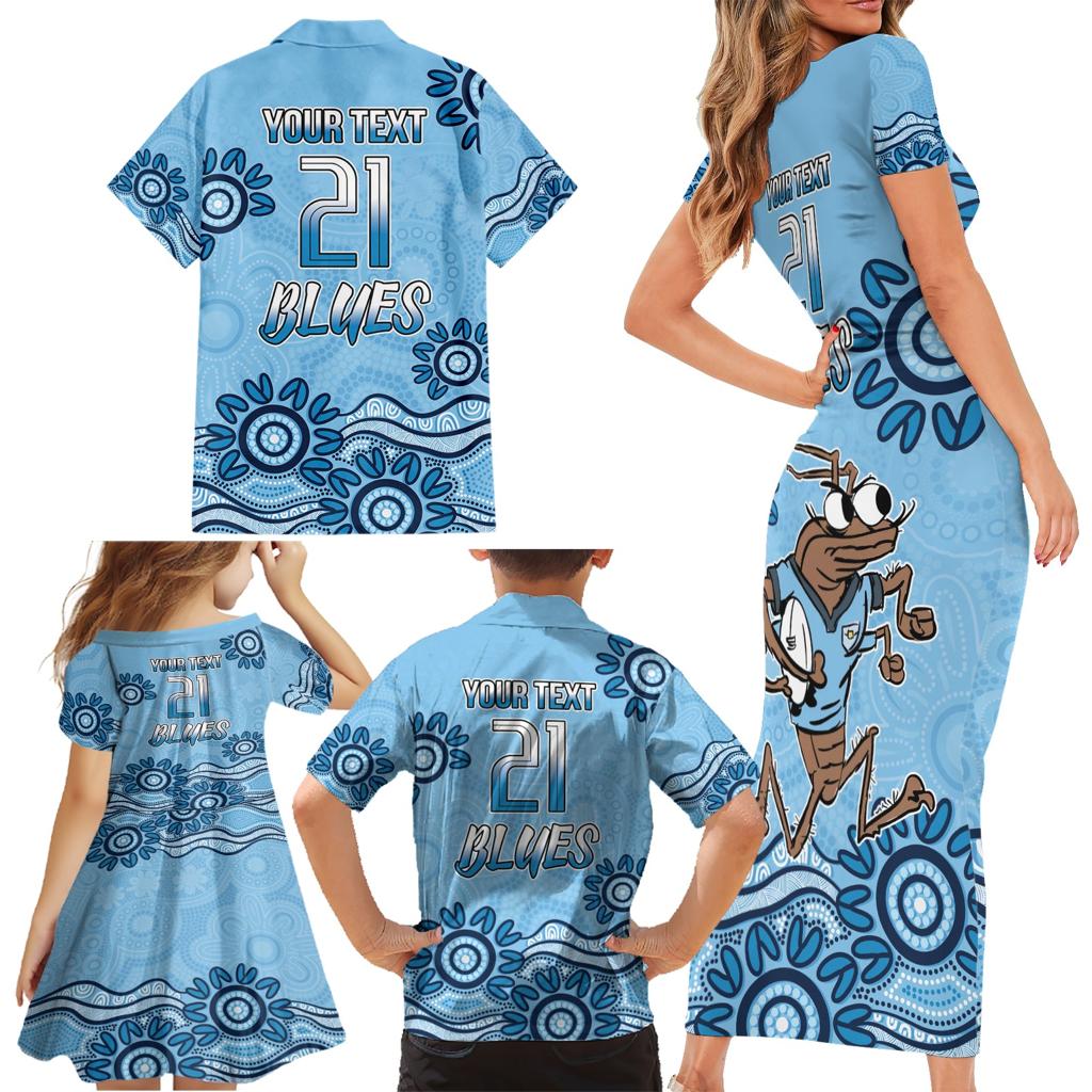 Custom NSW Blues Cockroach Blooded Aboriginal Inspired Family Matching Short Sleeve Bodycon Dress and Hawaiian Shirt